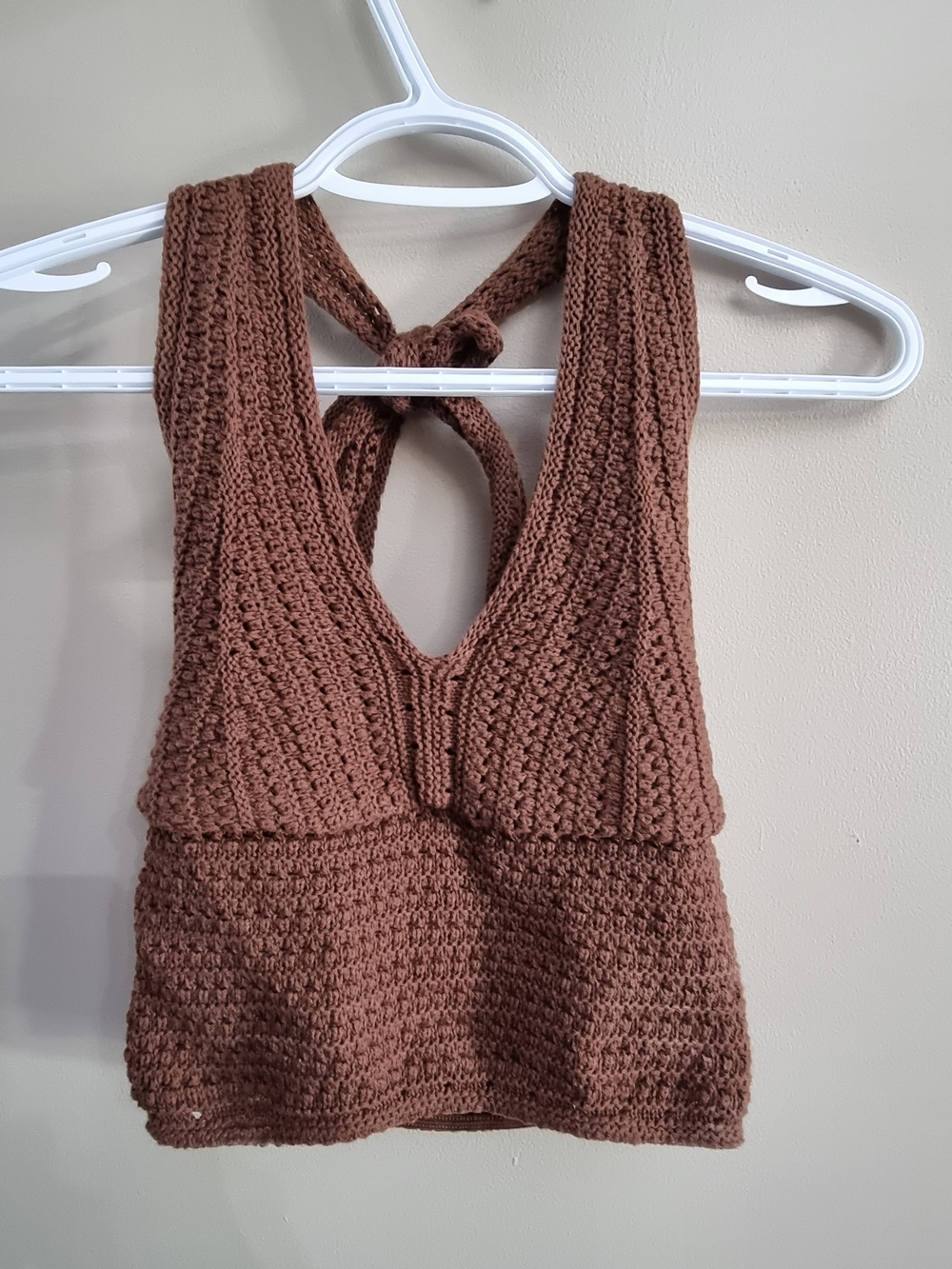 Bluenotes Chocolate Brown Crochet Tie-Back Halter Top